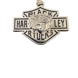 Black Female Harley Davidson Rider Silver Pendant